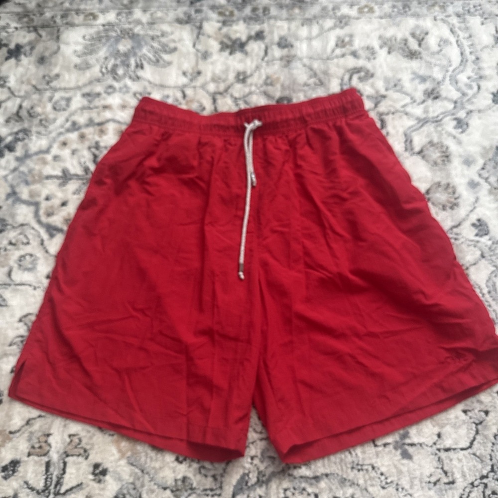 Jos A. Bank Vintage Red Swim Trunks Nylon Drawstring-L- Textured Fabric - EUC
